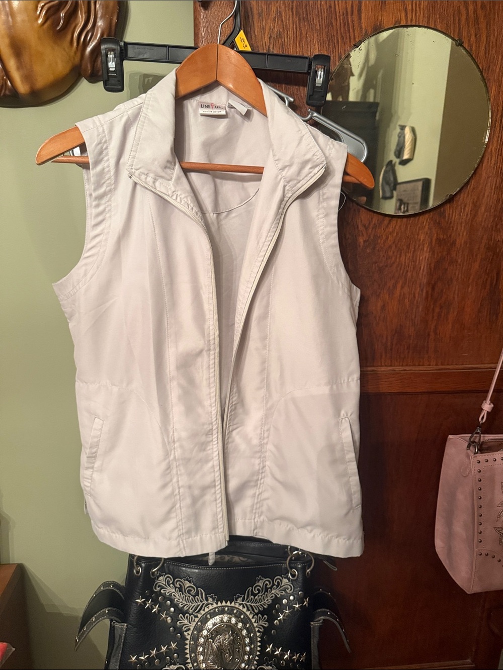 Light Taupe Sleeveless Zip Front Vest